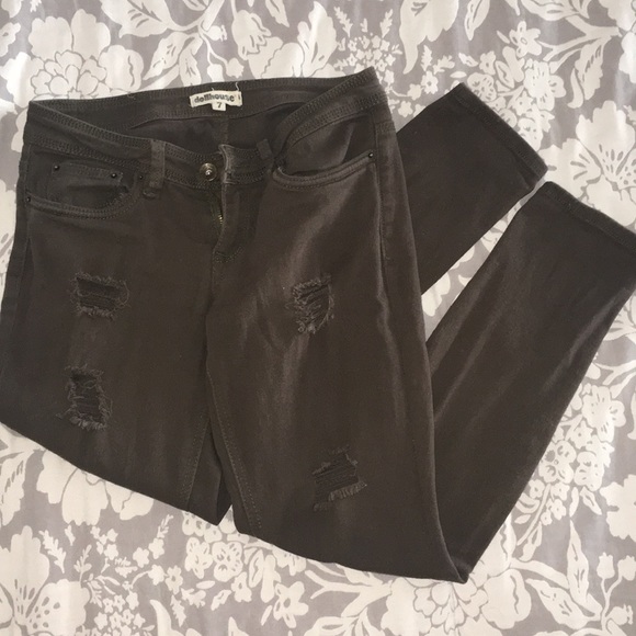 Dollhouse Denim - Forest green ripped skinny jeans!